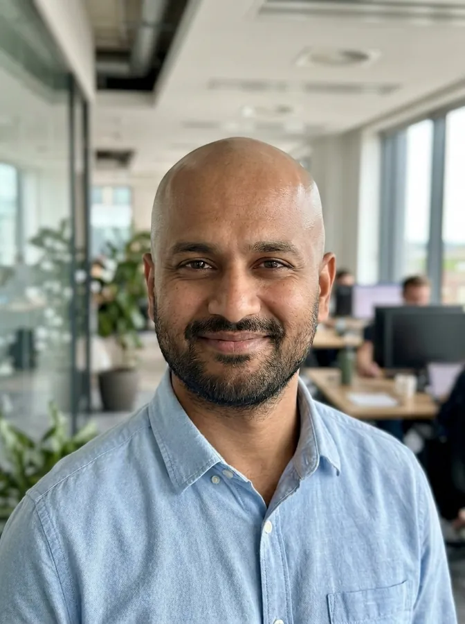 The same man with a clean-shaven bald head after the bald filter, beard unchanged