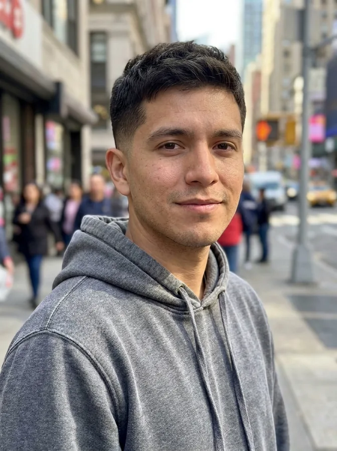 The same man with a low taper fade haircut, made with the AI hairstyle changer