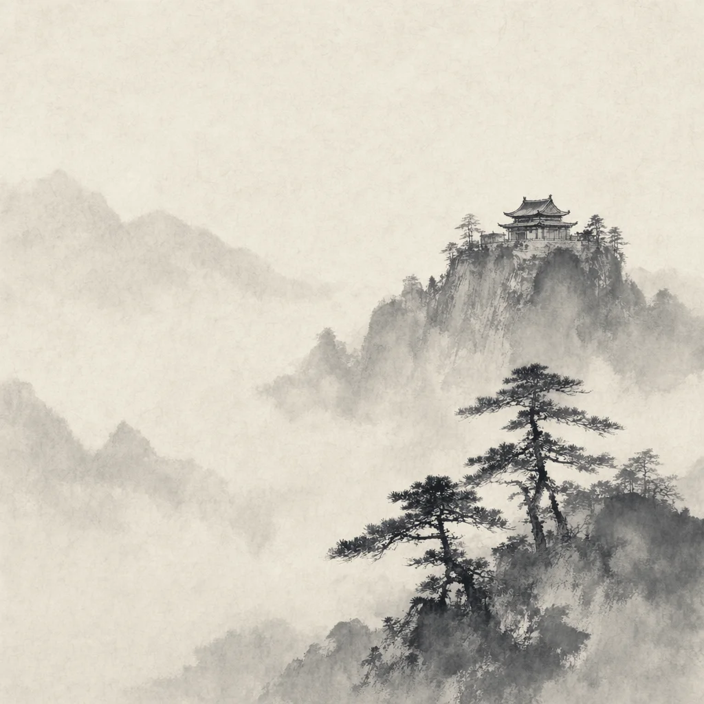 Ink wash temple in traditional Asian art style generated by GPT Image 2